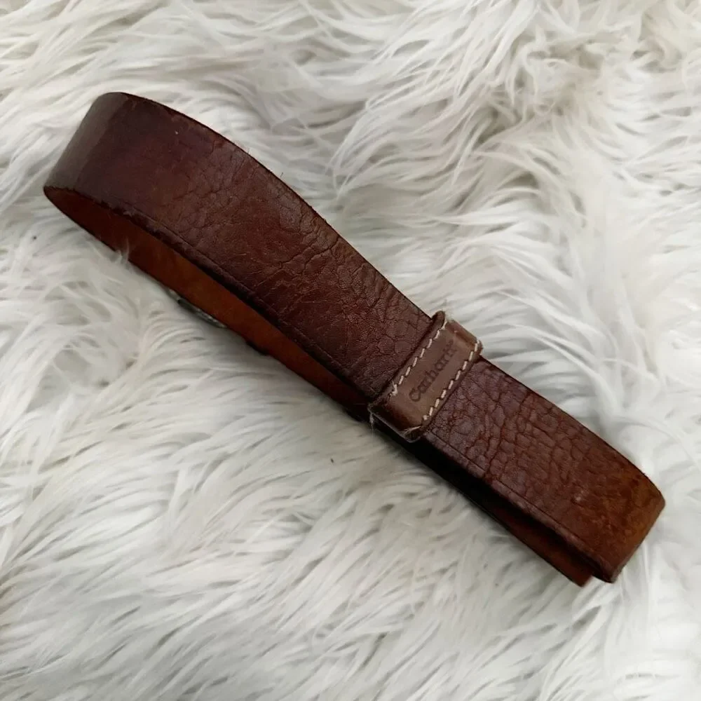 CARHARTT | Vintage Leather Distressed Brown Belt Metal Buckle‎ | Length: 40.5